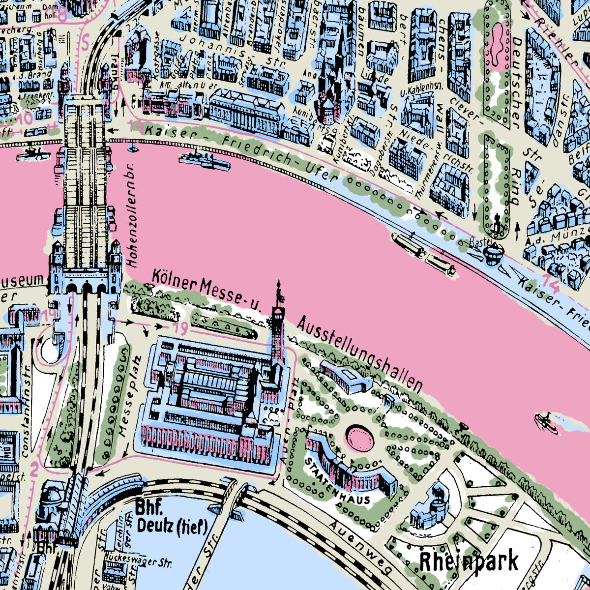 Tuch mit Kölner 3D Stadtplan von 1936