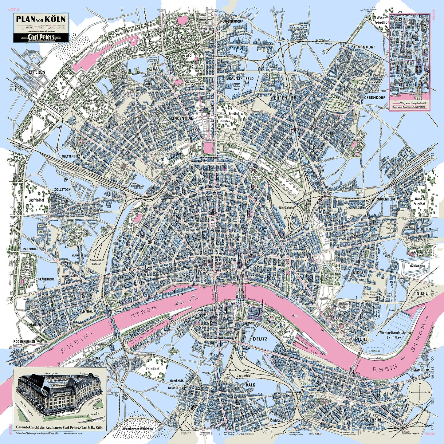 Tuch mit Kölner 3D Stadtplan von 1936