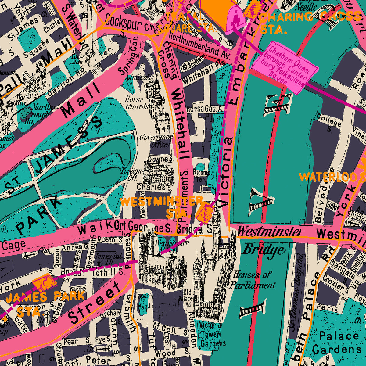 Tuch mit Londoner Stadtplan aus dem Jahr 1912
