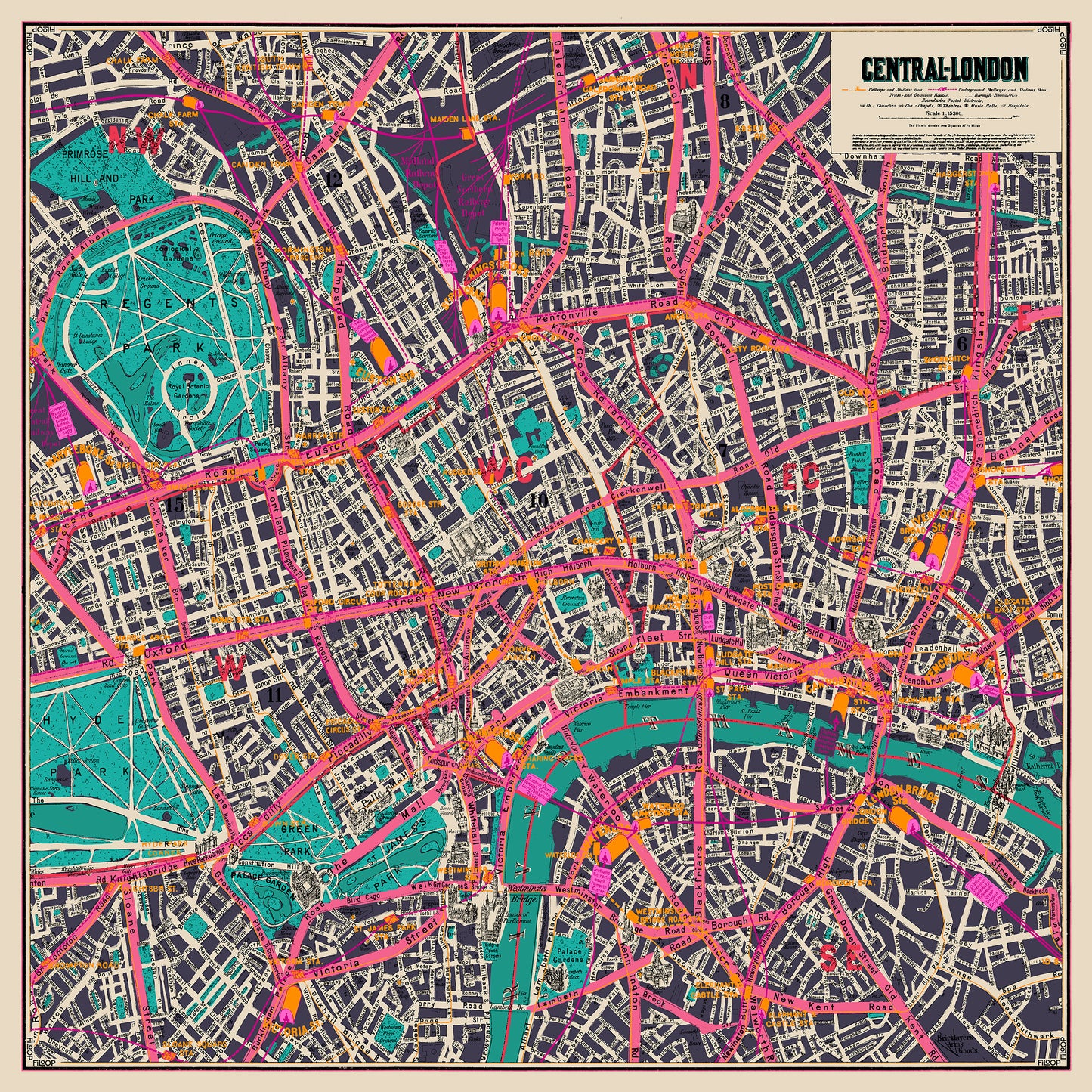 Tuch mit Londoner Stadtplan aus dem Jahr 1912