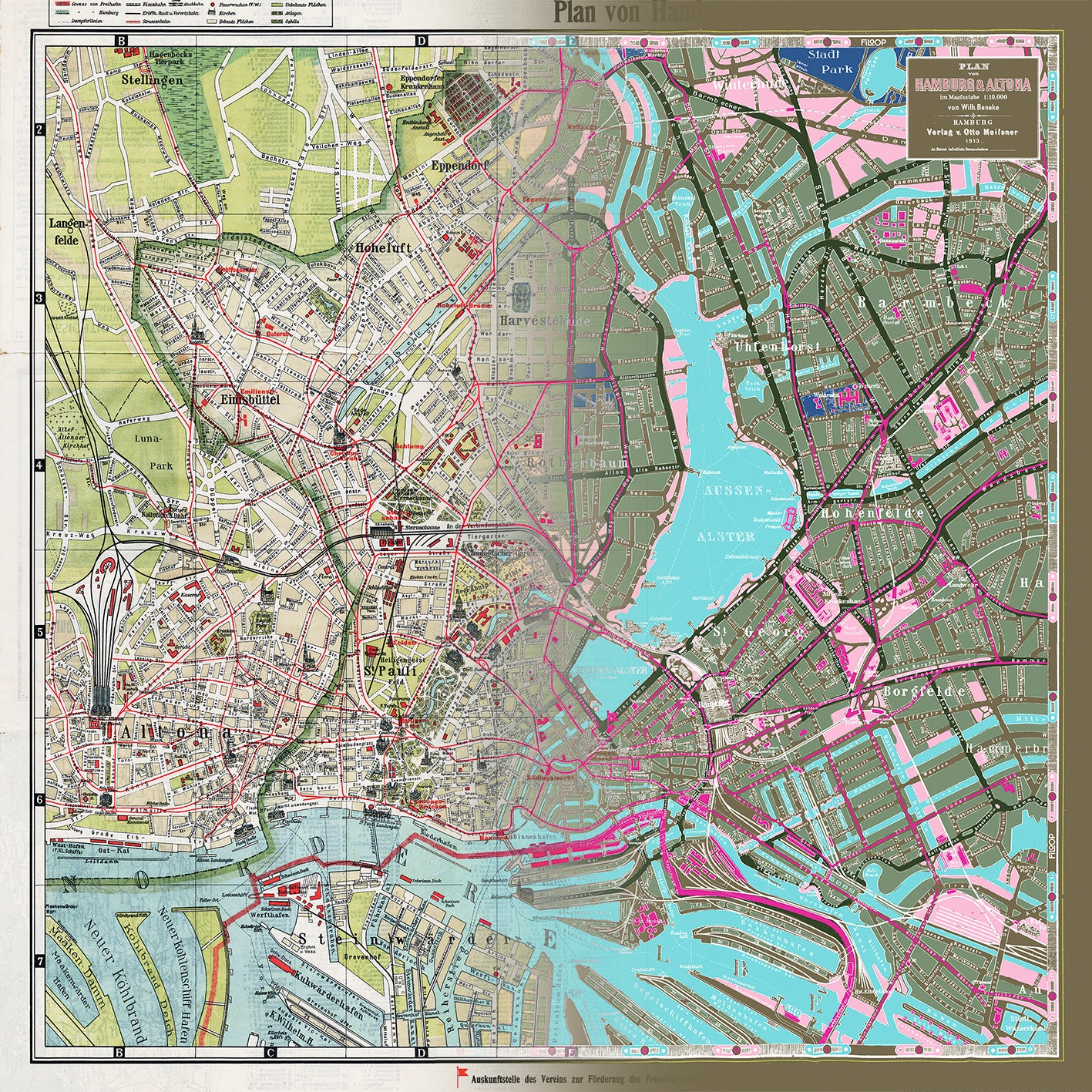 Tuch mit Hamburger Stadtplan von 1913