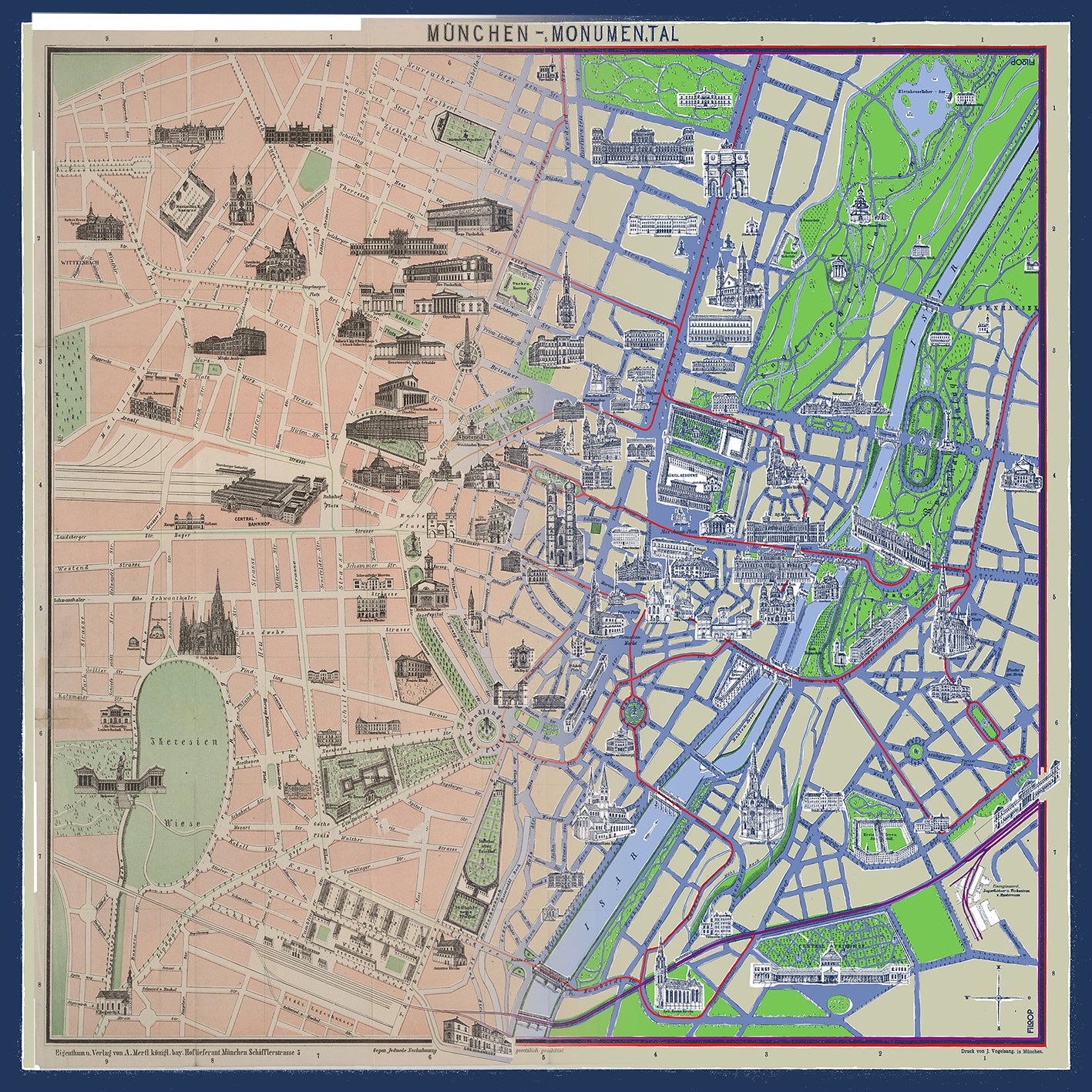 Tuch mit Münchner Stadtplan von 1890