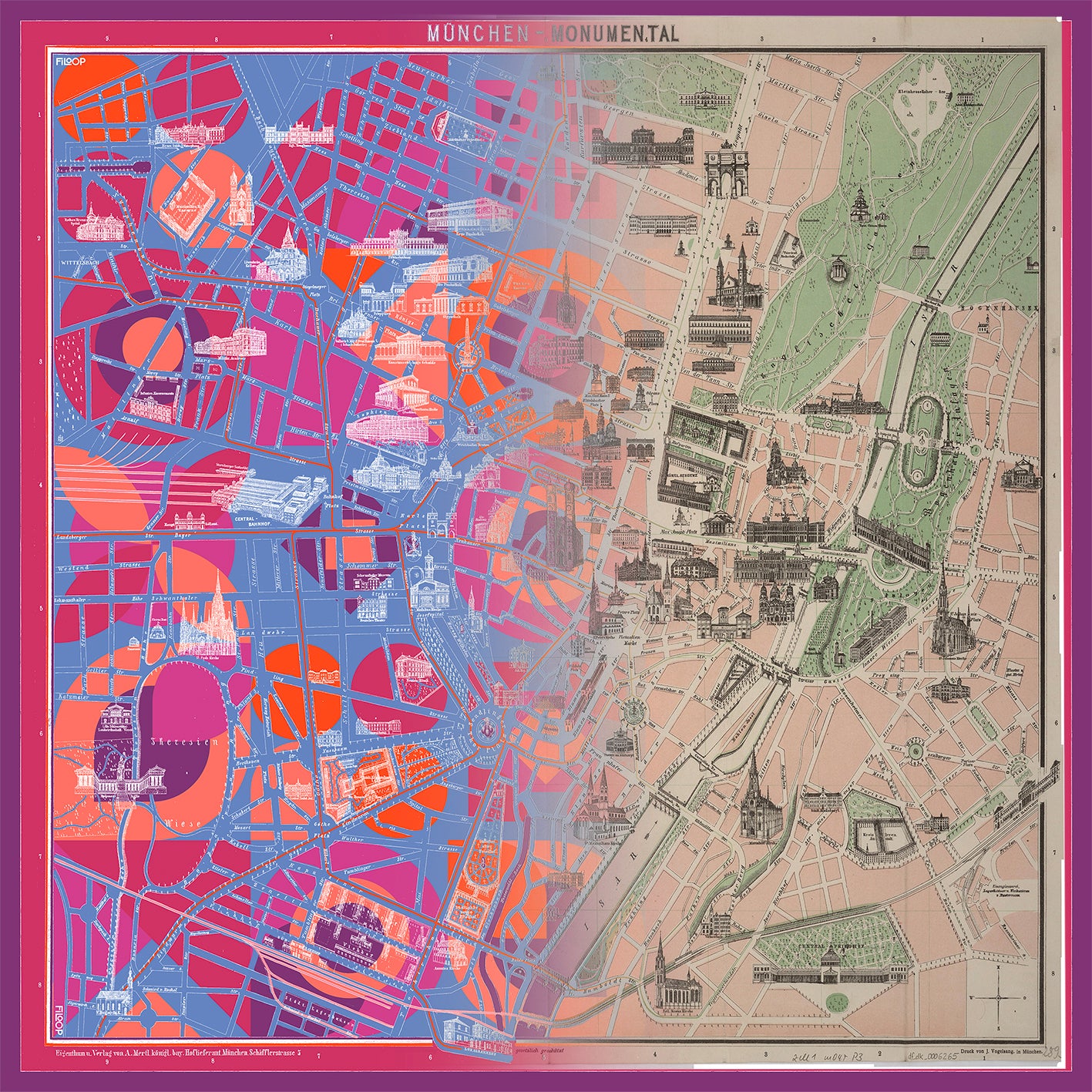 Tuch mit Münchner Stadtplan von 1890