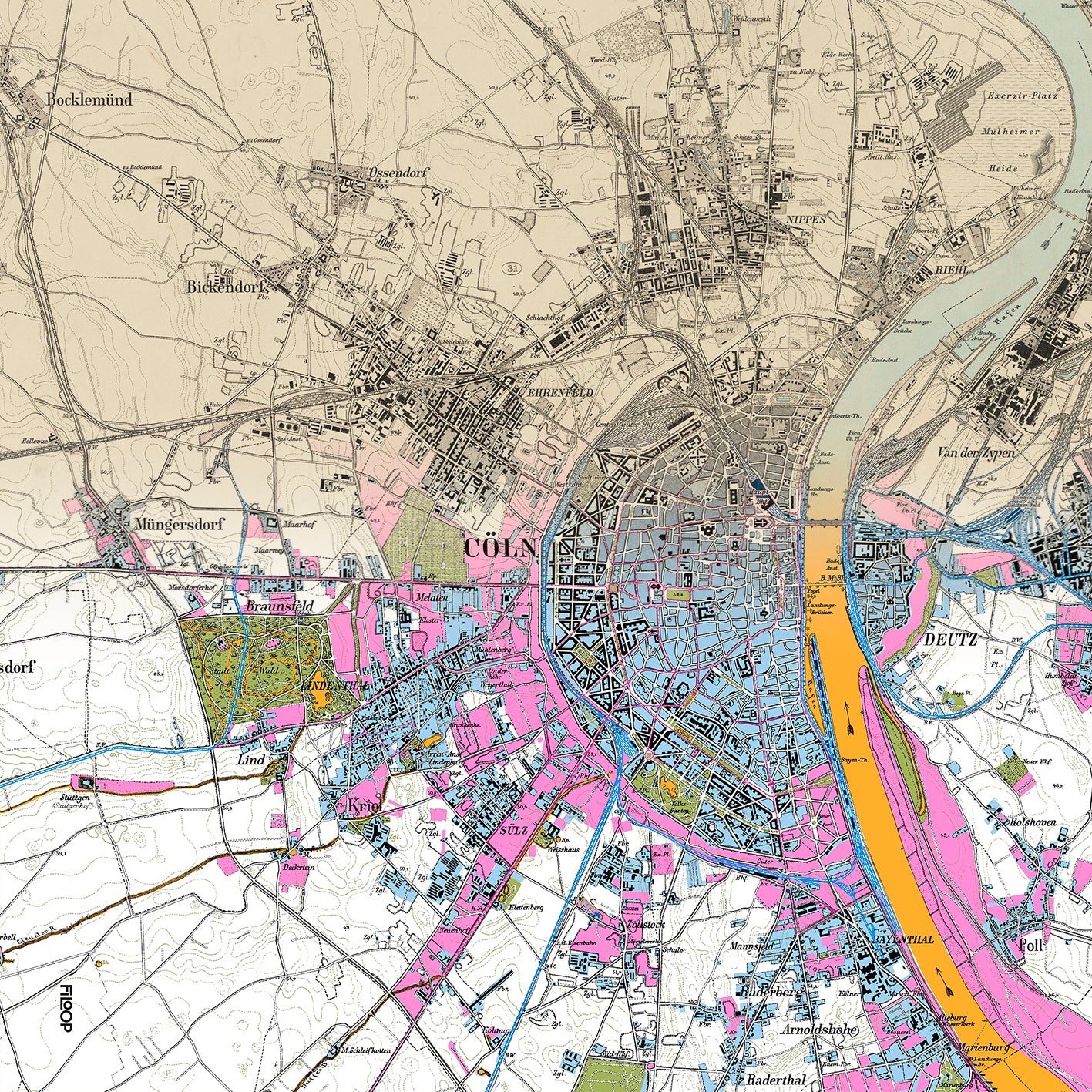 Tuch mit Kölner Stadtplan von 1895