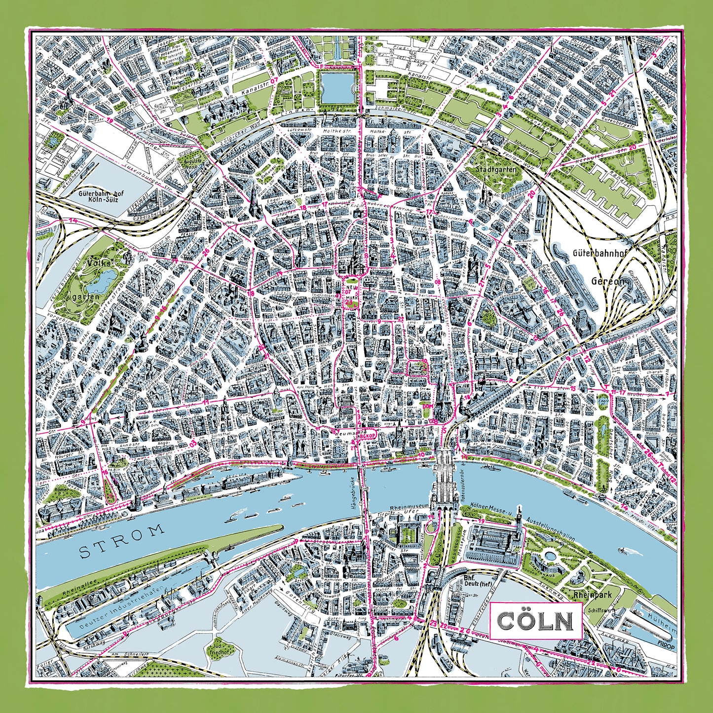 Kleines Seidencarée mit Stadtplan von Köln