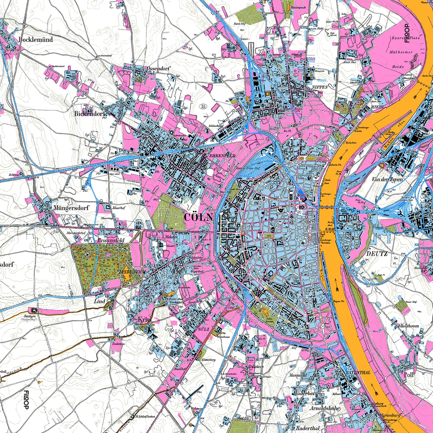 Tuch mit Kölner Stadtplan von 1895