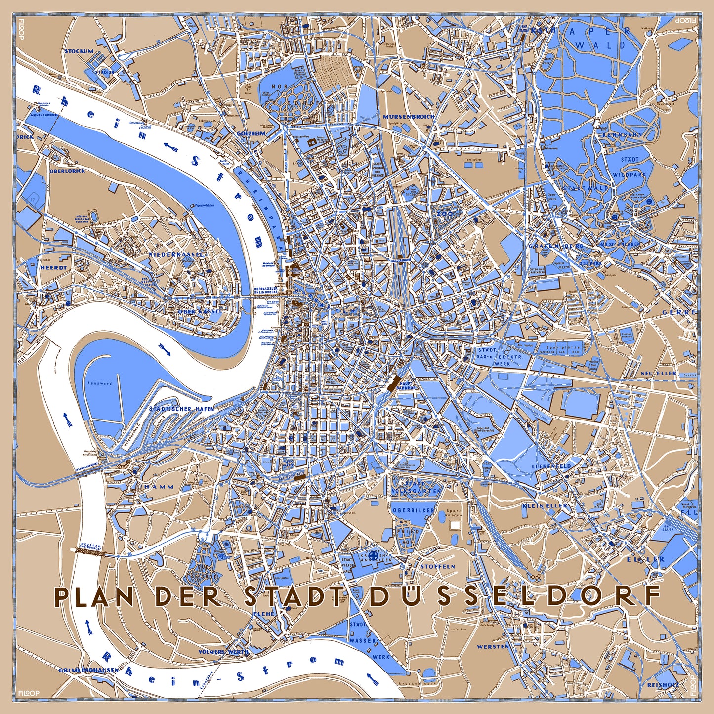 Tuch mit Stadtplan von Düsseldorf aus dem Jahr 1933