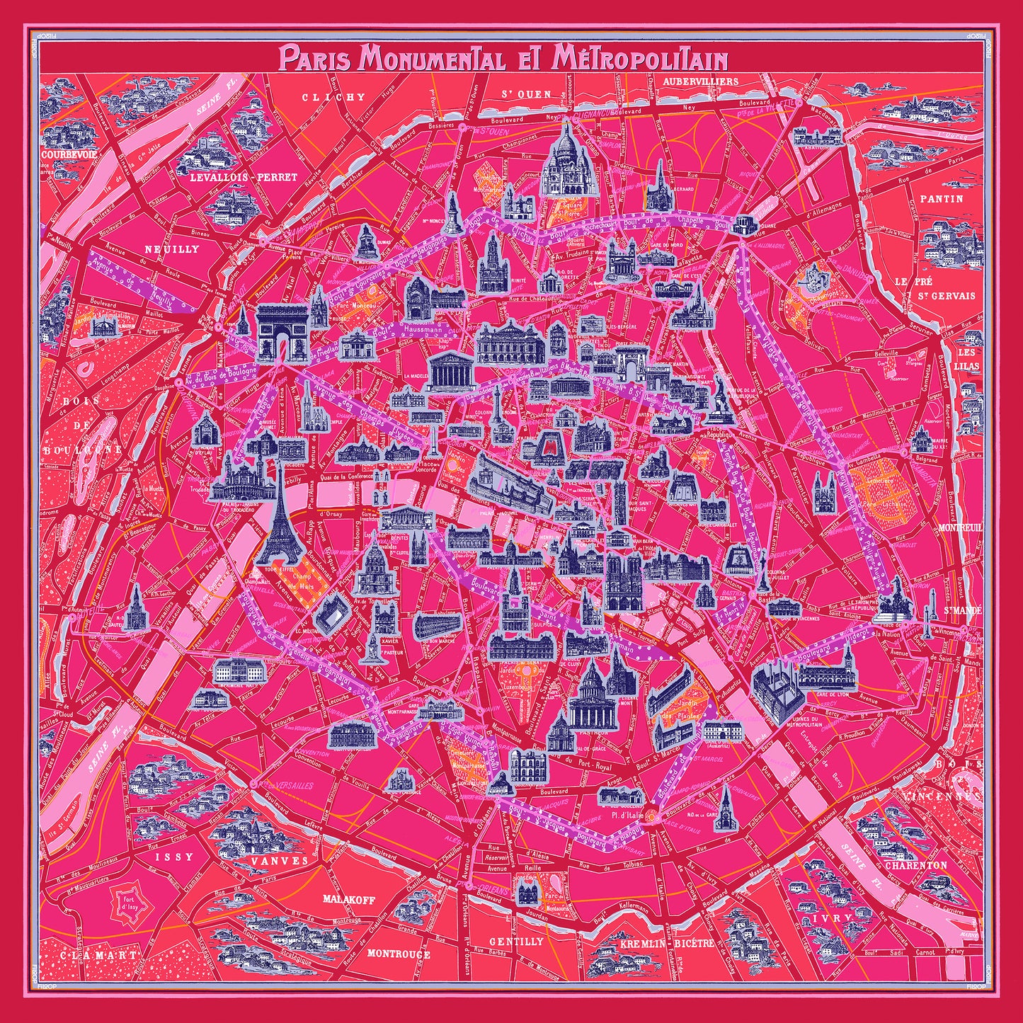 Tuch mit Stadtplan von Paris aus dem Jahr 1911