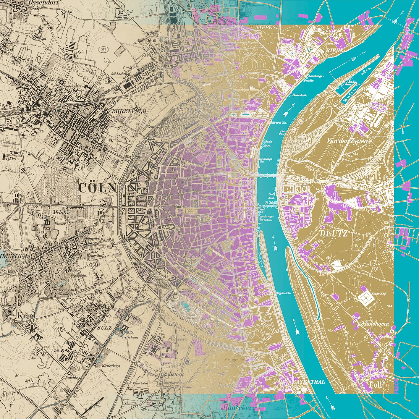 Kleines Seidencarée mit stilisiertem Stadtplan von Köln