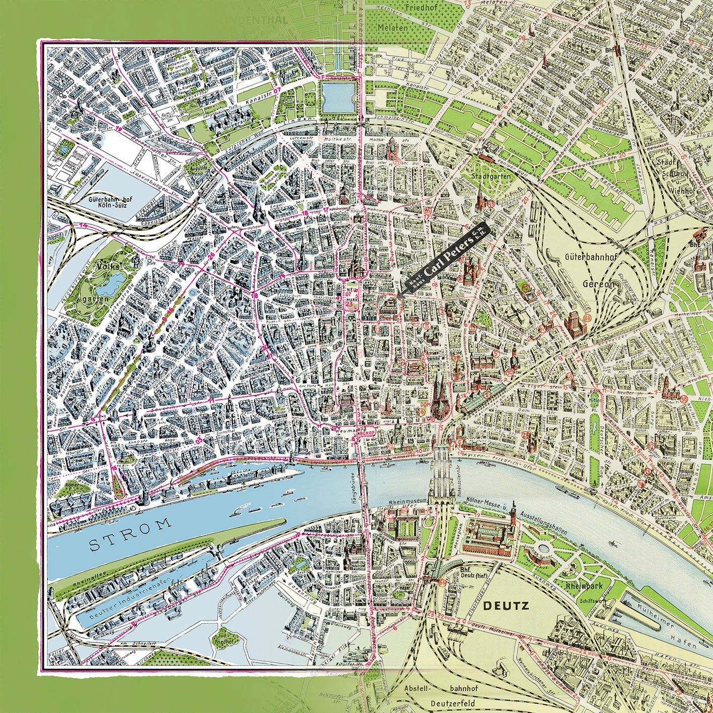 Kleines Seidencarée mit Stadtplan von Köln