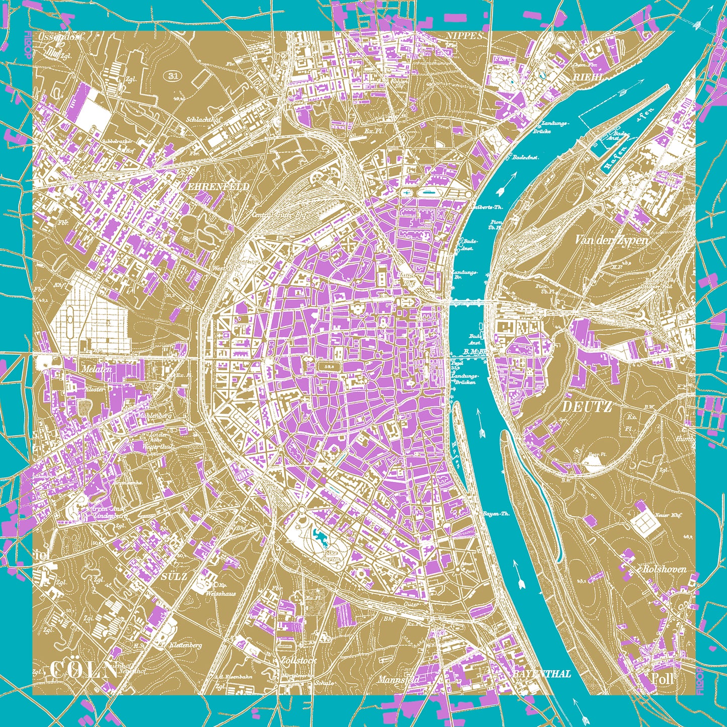 Kleines Seidencarée mit stilisiertem Stadtplan von Köln